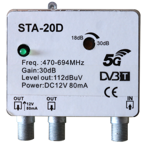 Amplificador de Mástil UHF STA-20D 470-694MHz, Ganancia de 30dB, 2 Salidas, Compatible con 5G DVB-T - Product Image 5