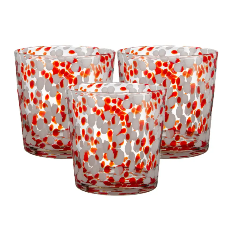 Venta al por mayor personalizable de lujo moderno recipiente soplado a mano tarro personalizado de color rojo vacío confeti mexicano vasos de vela de cristal