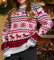 Pull de Noël en laine à col rond avec motif cerf festif OEM/ODM, pull de Noël familial tricoté