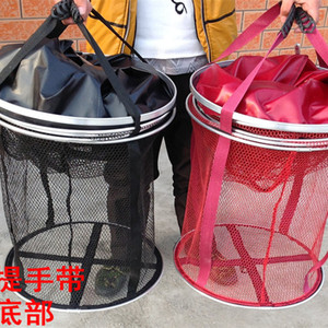 Fishing Net <b>Basket</b> With Double Handle Collapsible <b>Mesh</b> Storage Bag For Fishermen Outdoor Use Multi Purpose Orange And Red - Product Image 3