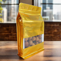 Sachets Doypack en plastique métallisé doré de haute qualité, à fond plat, avec fenêtre et fermeture éclair, pour emballage de snacks