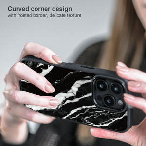 Coque personnalisée antichoc en <span class=keywords><strong>verre</strong></span> <span class=keywords><strong>trempé</strong></span> anti-jaune, <span class=keywords><strong>motif</strong></span> marbre noir, coque de téléphone magnétique pour iPhone 16 Pro Max - Product Image 4