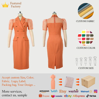 ZYHT 50927 Robes de soirée en gros, patchwork en maille, été, élégantes, orange, professionnelles, robes de bureau pour femmes