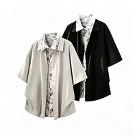 Chemise Homme Surdimensionnée Personnalisée OEM à Manches Courtes, Effet Deux Pièces, Imprimé Floral, Col Décontracté, Boutonnée, Style Streetwear pour Hommes