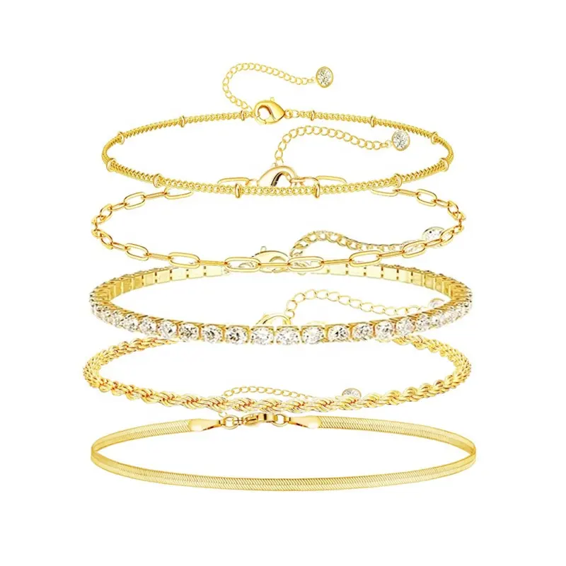 Conjunto de pulseiras de corrente de osso de cobra em aço inoxidável simples banhado a ouro, novo design de moda, corrente cubana, atacado