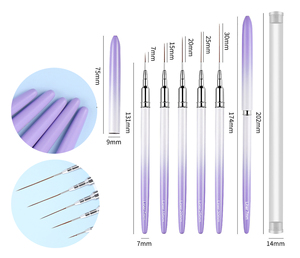 Pinceau liner ultra-fin pour nail art, manche métallique dégradé violet et blanc, en nylon, pour dessiner des grilles - Product Image 6