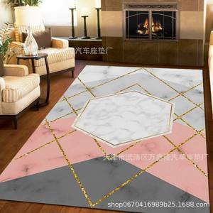 พรมปูพื้นกำมะหยี่ลายเรขาคณิต Wan Xinlong รูปทรงสี่เหลี่ยมผืนผ้า ทันสมัย ป้องกันคราบสกปรก เหมาะสำหรับห้องนั่งเล่น ห้องนอน ห้องทำงาน ห้องรับประทานอาหาร - Product Image 1