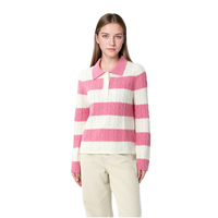 Jersey de punto con bloques de color para mujer, suéter de punto, cuello Polo de lana 100%, diseño de manga larga, Tops de lana Premium