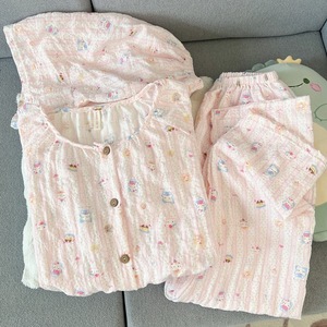 <span class=keywords><strong>Pigiama</strong></span> Estivo in Filato Nuvola con Coniglietto per Donne, Set Tre Pezzi a Maniche Corte per Ragazze e Studentesse - Product Image 4