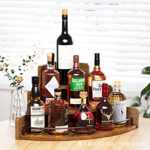 Estante de madera para almacenamiento de botellas de vino, estante de exhibición de esquina de 3 niveles para cócteles, cocina, especias, organizador de escritorio, color madera natural - Product Image 1