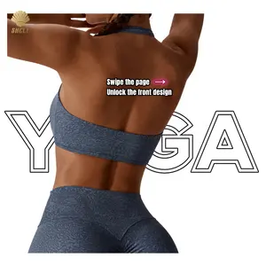 Luluxixiyaya LULU serisi çıplak hissediyorum Halter V düşük kesim seksi büyük boyun Backless desen baskı spor sutyen üst spor