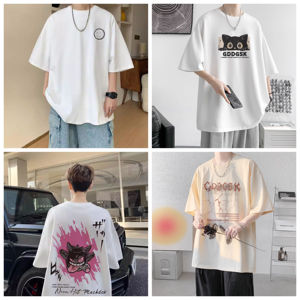 Mix and Match kaus lengan pendek pria, kaos dasar Pasangan longgar setengah lengan putih murni musim panas - Product Image 5