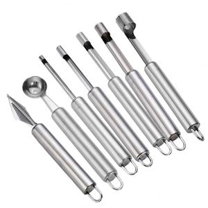 Juego de 7 utensilios manuales de acero inoxidable para extraer el centro de frutas y verduras, herramientas para hacer bolas de sandía, venta al por mayor - Product Image 1