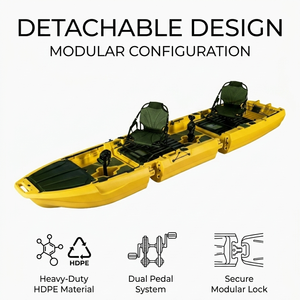 Kayak de pêche à hélice jaune à deux places, sectionnel, à coque divisée, double pédalier, <span class=keywords><strong>rigide</strong></span>, pour océan et lac, en promotion - Product Image 4