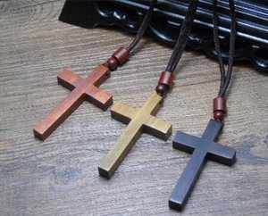 진짜 백단향 십자가 목걸이 수제 무지 나무 십자가 펜던트 조절 가능한 끈 기독교 종교 장신구 선물 - Product Image 1