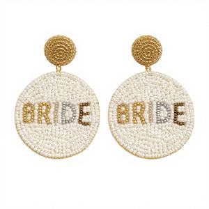 Pendientes de aro bohemios de acero inoxidable con cuentas de semillas y bordado de novia, modernos, para el día de la boda, regalo cristiano - Product Image 1