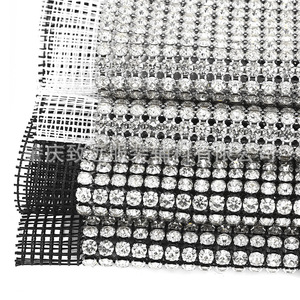 Malla de diamantes de imitación de 5 mm, 52 filas, grado A completo, base puntiaguda, redonda, 16 facetas, diamante blanco, malla blanca y negra, accesorios de ropa DIY - Product Image 1