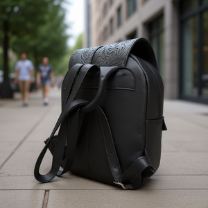 Mochila Fana Letizia Negra de Cuero Grabado, 5L, Unisex, Uso Diario, Estilo Minimalista, Cierre de Cremallera - Product Image 2