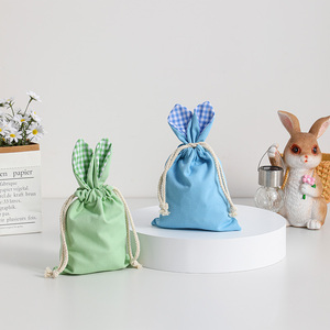 Wholesale <strong>Easter</strong> Basket Decoration Drawstring Kids <strong>Easter</strong> Pouch Gingham Bunny Candy Gift <strong>Bag</strong> - Product Image 3