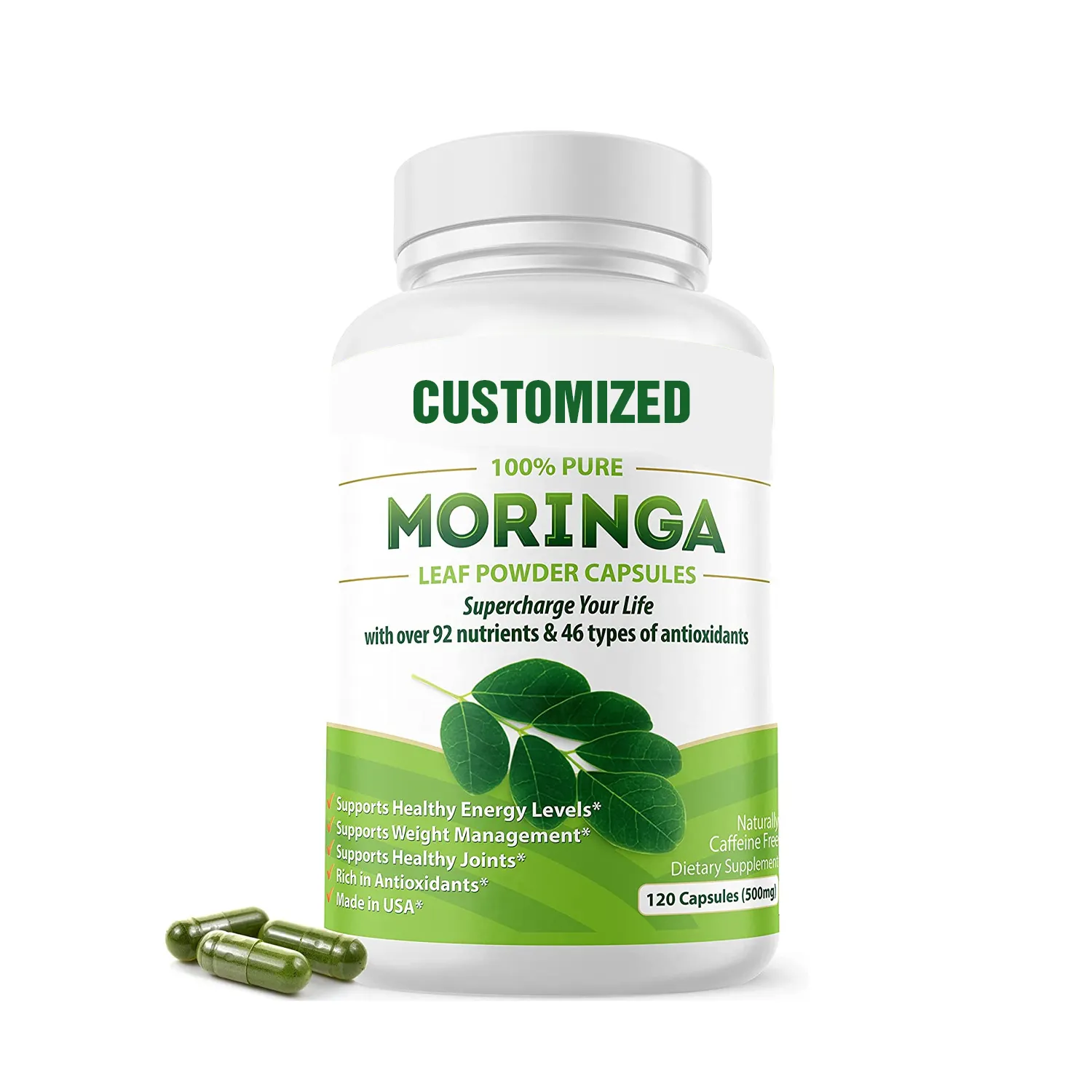 Chất lượng cao sự trao đổi chất và hỗ trợ miễn dịch tinh khiết Moringa lá chiết xuất bột Moringa viên nang Moringa