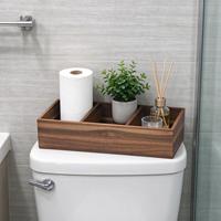 Panier de rangement pour réservoir de toilettes en bois d'acacia, boîte de rangement en bois naturel écologique avec 3 compartiments, organisateur de salle de bain multifonctionnel