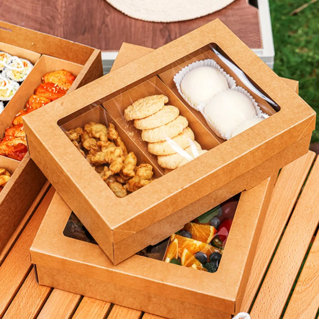 Caja de papel Kraft para alimentos de galletas individuales con ventana transparente Cajas de jabón hechas a mano Presenta embalaje para galletas de panadería Jabón de caramelo