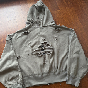 Chất lượng cao dài tay áo Boxy đau khổ cắt ra Thả Vai Kangroo Túi Hoodies Zip Up Áo Hoodie Áo khoác - Product Image 4