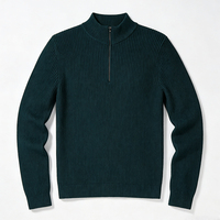 Pull en laine biologique OEM DOM à col zippé, respirant, anti-boulochage, tricoté sur mesure, à manches longues pour homme