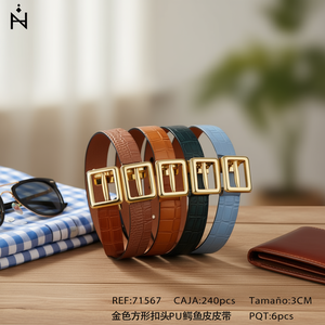 Cinturón de Cuero de Cocodrilo PU con Hebilla Cuadrada Dorada de 3 cm, Cinturones de Moda para Hombre y Mujer - Product Image 3