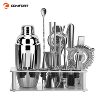 Kit personnalisable en acier inoxydable Barman Cocktail Maker 500ml Cocktail Shaker Bar Tools Mixing Barware Set avec support en bois