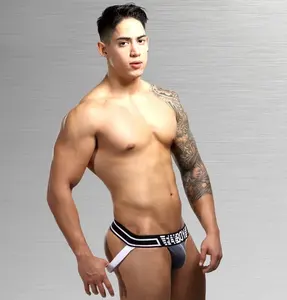 Özel marka adı nefes alan örgülü kumaş erkek boxer külot iç çamaşırı erotik Low Rise gay Jockstrap tanga külot iç çamaşırı