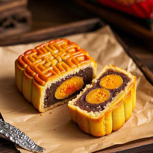 Camill 700g Pasta di Loto Rosso con Doppio Tuorlo d'Uovo Mooncake - Snack per il Tè del Pomeriggio (10 Scatole di Latta/Cartone) - Product Image 2