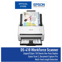 Scanner professionnel compact Epson WorkForce DS-410 A4 à alimentation par feuilles avec chargeur automatique de documents 50 feuilles et logiciel Epson Document Capture Pro