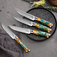 Ensemble de couteaux à steak en acier Damas VG10 de 5 pouces de haute qualité 67 couches avec manche en résine couteau utilitaire de cuisine de style oriental