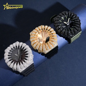 Bijoux Hip Hop Argent 925 Glacé De Luxe Griffe GA2100 <span class=keywords><strong>Noir</strong></span> Moissanite Cas Lunette <span class=keywords><strong>Montre</strong></span> - Product Image 3