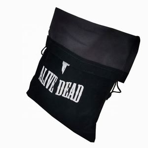 Sac à cordon en velours noir pour emballer les perruques, pochette avec logo blanc personnalisé - Product Image 3