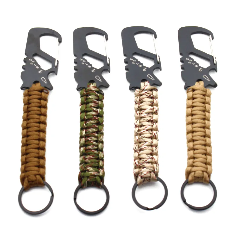 Outdoor Multi-Tools Survival Carabiner Paracord Lanyard with Bottle Opener Keychain Screw Wrench
