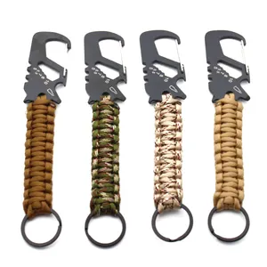 Keychain Survival Outdoor Multi-Tools Survival Carabiner Paracord Lanyard With Bottle Opener Keychain Screw Wrench