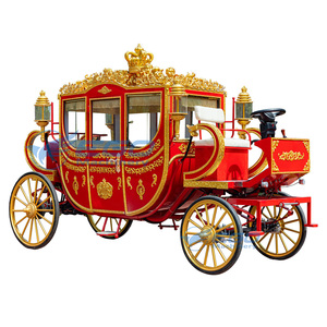 Calèche électrique vintage rouge pour visites touristiques et mariages, transport spécial, calèche royale tirée par des chevaux à vendre - Product Image 2