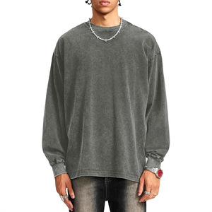 T-shirt à manches longues en coton peigné 230g, lourd, respirant, grande taille, épaules tombantes, lavé, <span class=keywords><strong>vintage</strong></span>, vêtements d'automne, blanc - Product Image 2