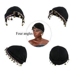 Nouvel Arrivage – Bonnets pour Femmes à Haute Élasticité, Style Décontracté, avec Motif Pièce d'Or et Pompons, Tendance Ethnique, Doublure en Satin - Product Image 2