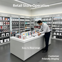 Vitrine murale moderne pour téléphones portables avec éclairage LED, présentoir d'accessoires numériques, en MDF sur mesure