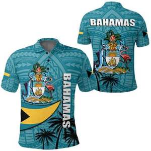 เสื้อโปโลที่กำหนดเองพร้อมสัญลักษณ์ของบาฮามาสพิมพ์ตามความต้องการของวันชาติของที่ระลึกเสื้อโปโลบาฮามาสเสื้อเชิ้ตคอเสื้อผู้ชาย