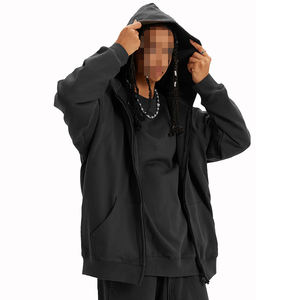 Cardigan à fermeture éclair intégrale de haute qualité, sweat-shirt pour homme en polaire, mode décontractée, épaules tombantes, couleur unie, vintage, sweat-shirt à fermeture éclair pour homme - Product Image 4