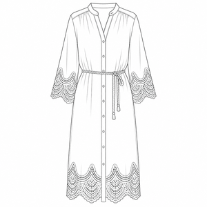 Robe chemise personnalisée en organza de coton vert sauge, broderie ajourée, manches trompette, ceinture en <span class=keywords><strong>macramé</strong></span>, imprimé réactif sirène - Product Image 3