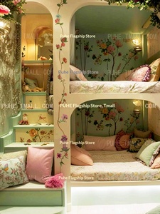 Lit de princesse <span class=keywords><strong>romantique</strong></span> français pour fille, en bois massif, multifonctionnel, avec espace de rangement, pour chambre mère-enfant, lit mezzanine - Product Image 2