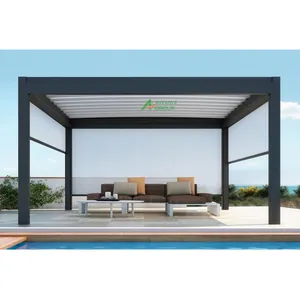 Pérgola moderna de lujo para exteriores, persiana impermeable de aluminio para techo, pérgola de Metal para jardín, venta al por mayor