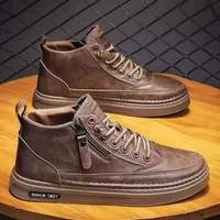 Chaussures montantes en cuir pour hommes, style décontracté chic, avec fermeture éclair, bottines tendance à lacets, baskets décontractées pour hommes