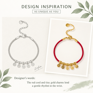 <b>Red</b> Cord Bracelet with Gold <b>Tone</b> Charms Stainless Steel 24K Gold Vacuum Plating - Product Image 4
