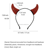 HLC ODM Deluxe Noir Rouge Strass Diable Corne Bandeau Diamant Épingle À Cheveux Cristal Halloween Bijoux Diable Cornes Chapeaux Fournitures